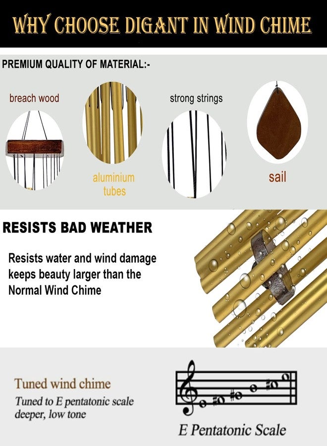 DigaNT جرس رياح ذهبي مصنوع يدويًا من 7 أنابيب معدنية، من ديجانت، لتزيين المنزل والشرفة والمكتب، يبعث على الطاقة الإيجابية، مصنوع من الألومنيوم، مثالي للتأمل | هدية رائعة لأعياد الميلاد والذكرى السنوية، مناسب للطقوس الدينية المنزلية (حسب علم الفاستو) وهدية تذكارية (ذهبي) - Image 2
